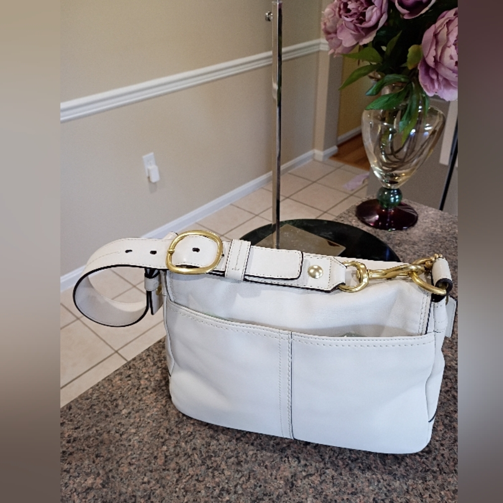 Coach vintage bleeker legacy tattersall flap shoulder bag with gold buckle - Picture 14 of 17